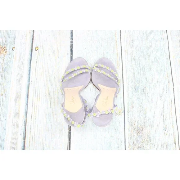 Cole Haan Blue Suede Green Silver Floral Strap Stiletto Heel Pumps 6 B - Picture 6 of 10